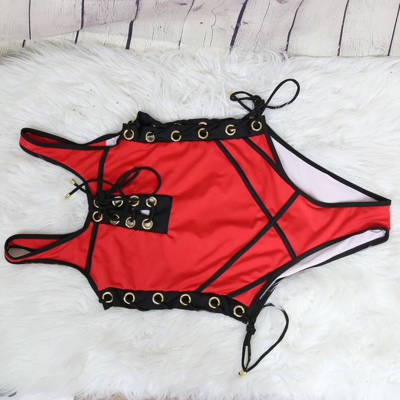 Sexy Red One Piece Swimsuit - Picture 2 of 6